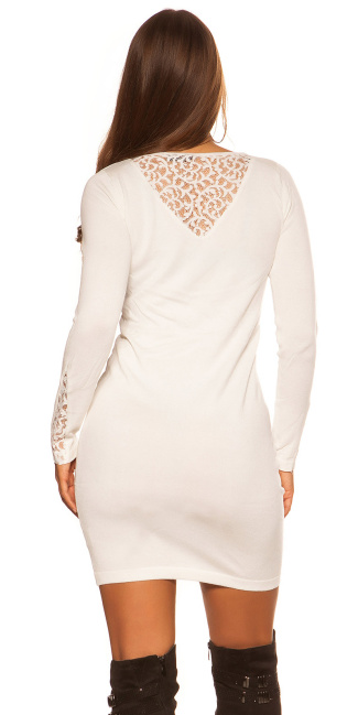 fine knitted dress with lace Cream
